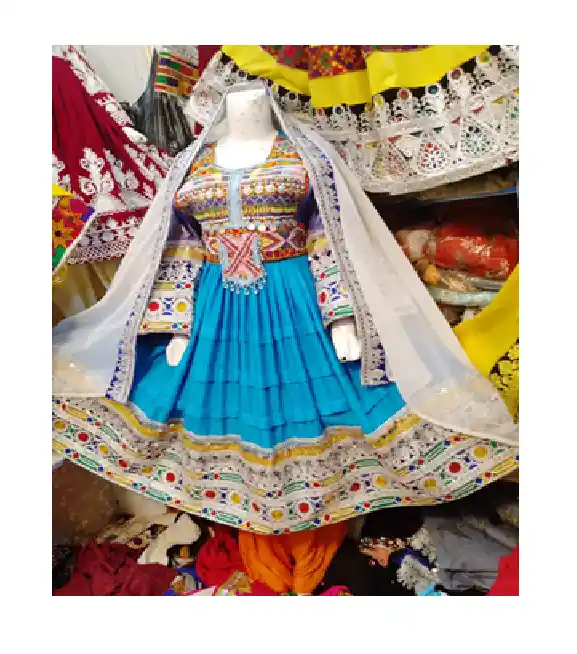 Afghan cultural female dress with mirror embroidery