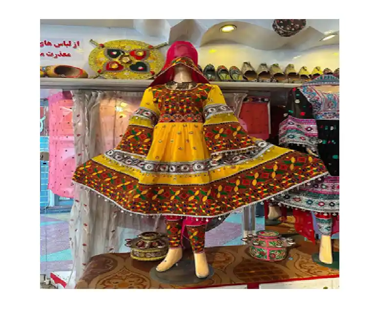 Traditional colorful Afghan women's dress with embroidery