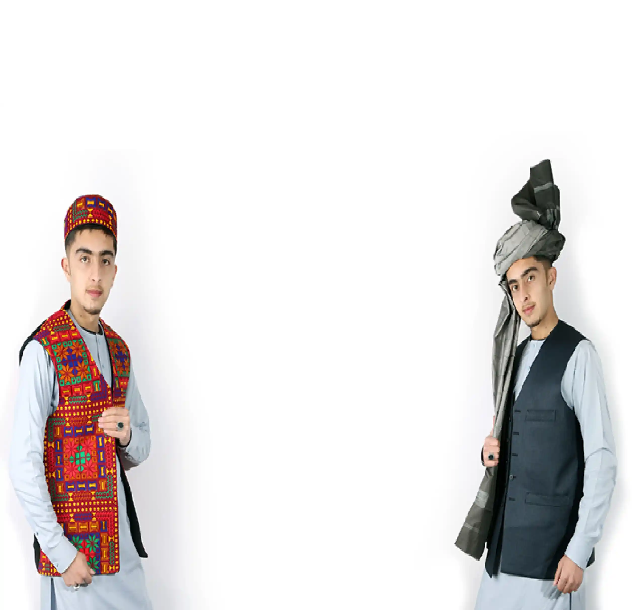 Afghan man wearing traditional Perahan Tunban with waistcoat and turban
