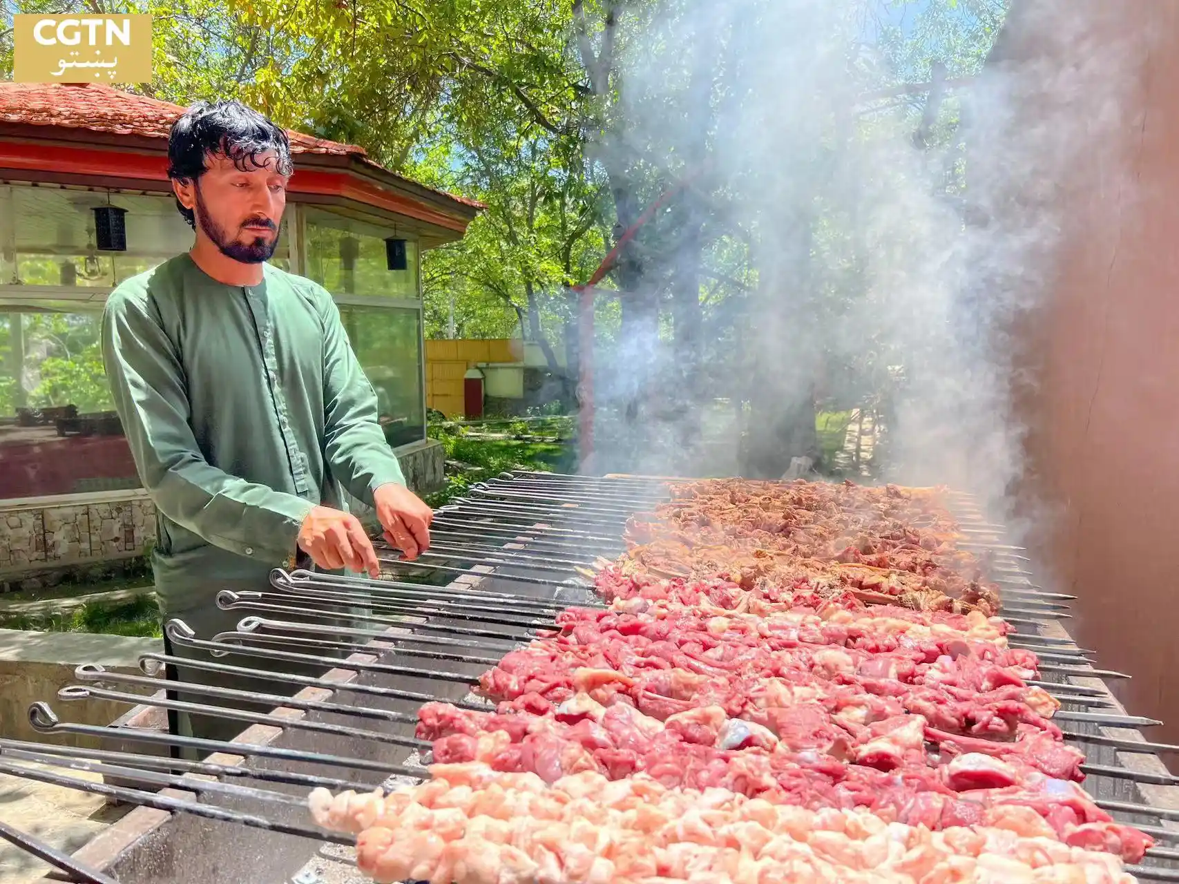 Afghan Chopan Kebab grilled meat skewers