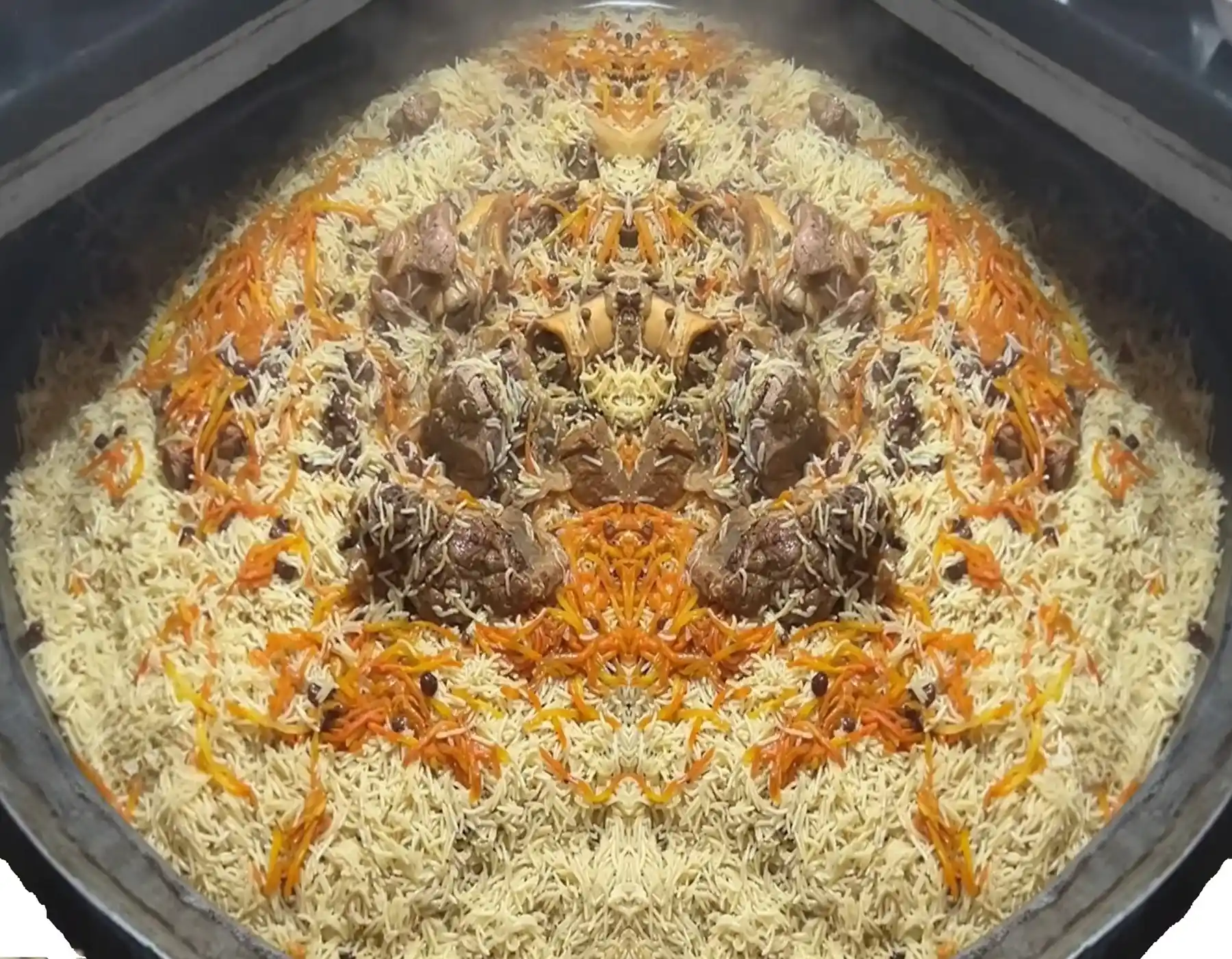 Traditional Afghan Qabili Palau rice dish with carrots and raisins