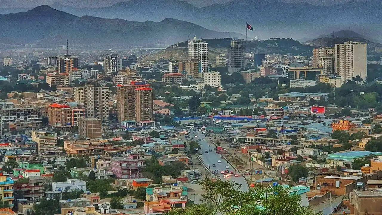 Urban cityscape of Afghanistan showing modern buildings and streets