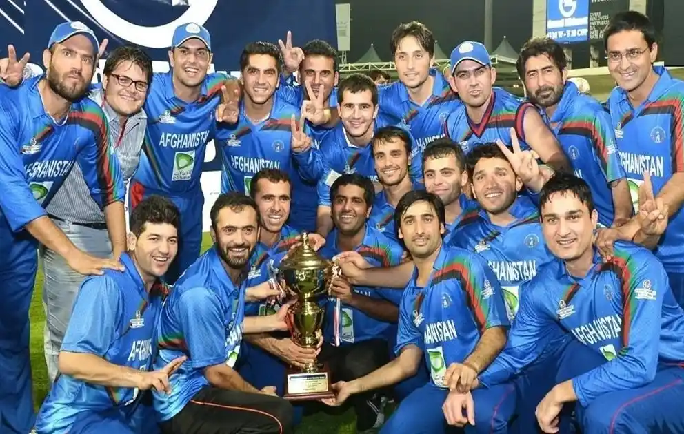 Afghanistan cricket team celebrating historic victory