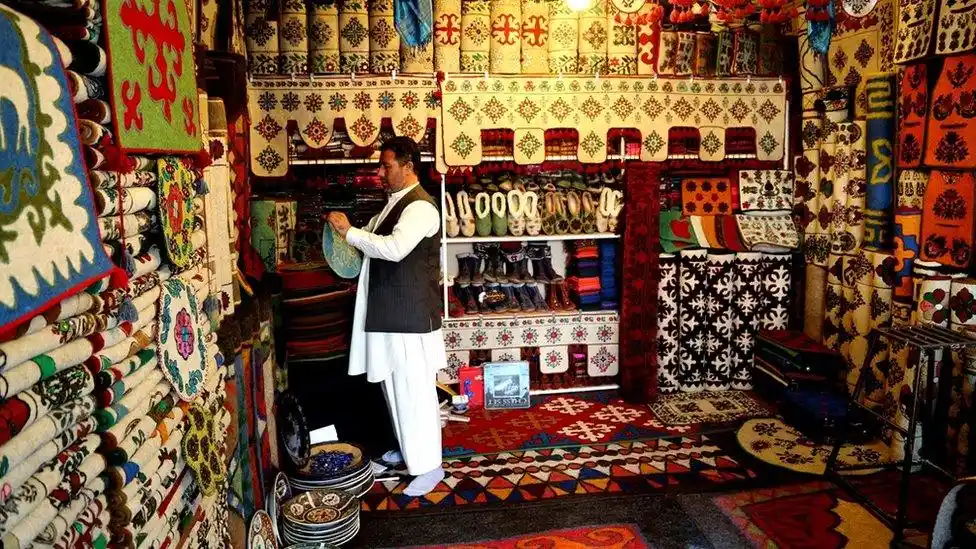 Handwoven Afghan textile with geometric patterns